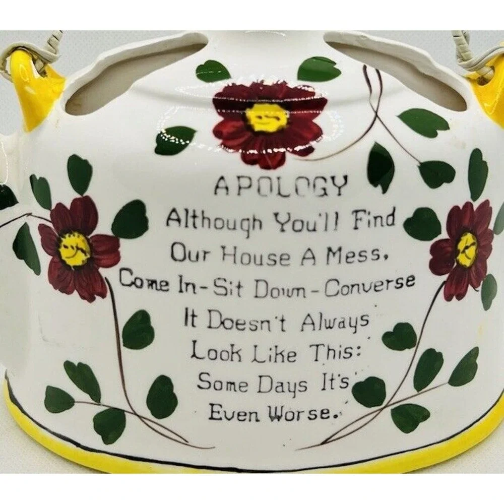 Vintage Norcrest Teapot Wall Pocket Apology House is a‎ Mess Tea Kettle Floral